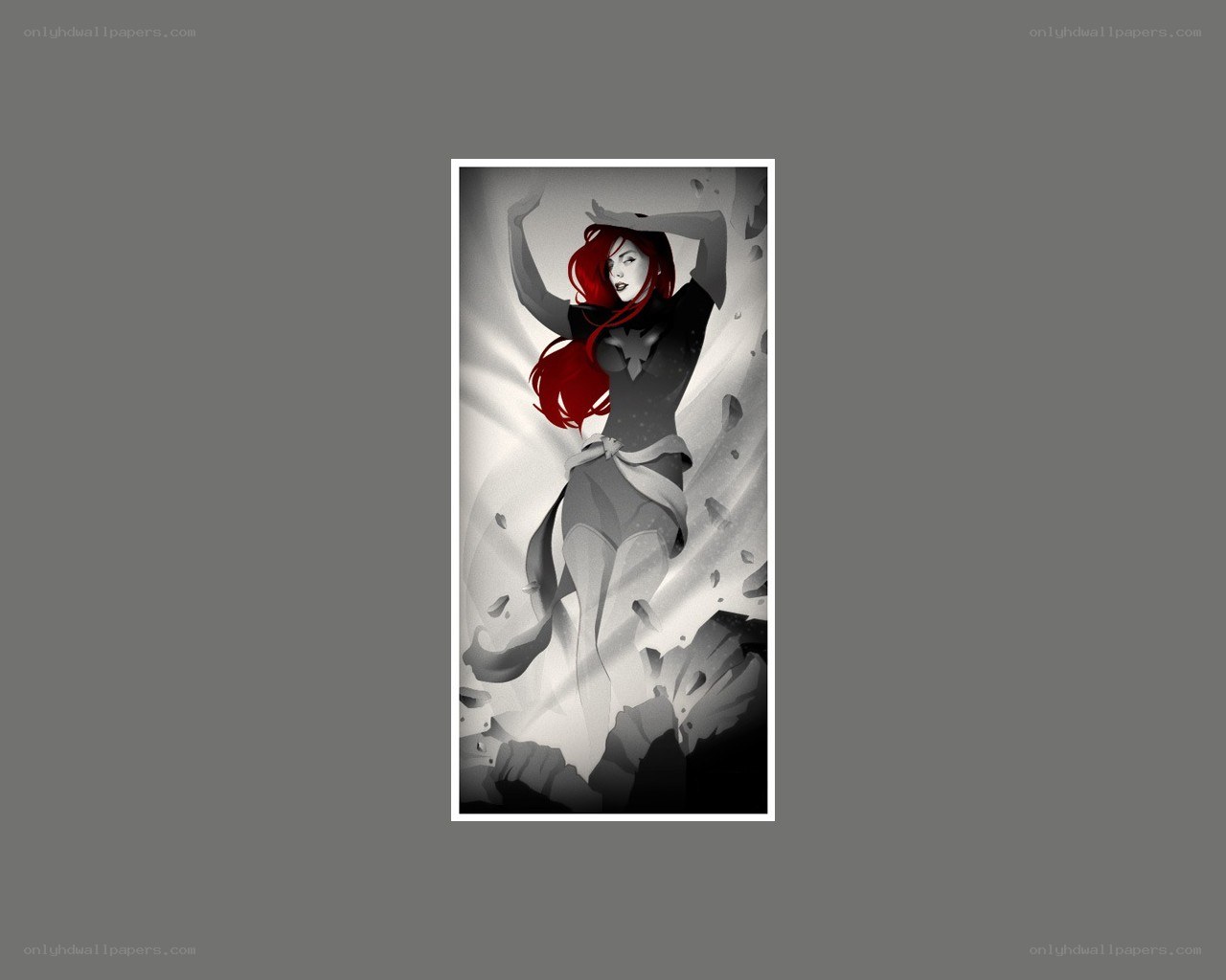 red-haired woman in dynamic pose