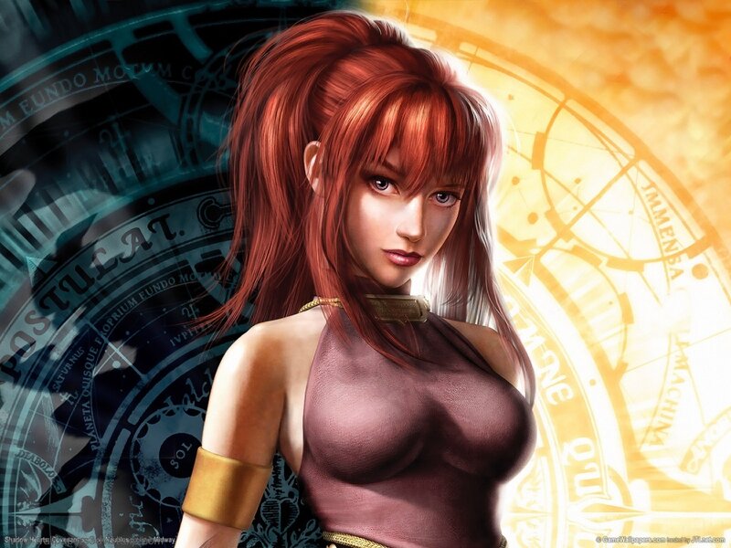Red-haired woman in fantasy setting