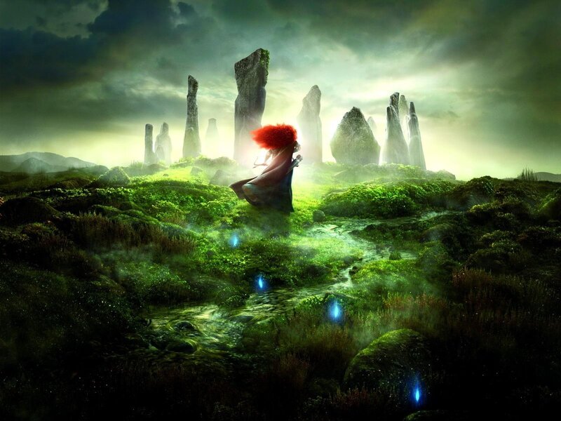 Red-haired Woman in Field — Green, Dramatic
