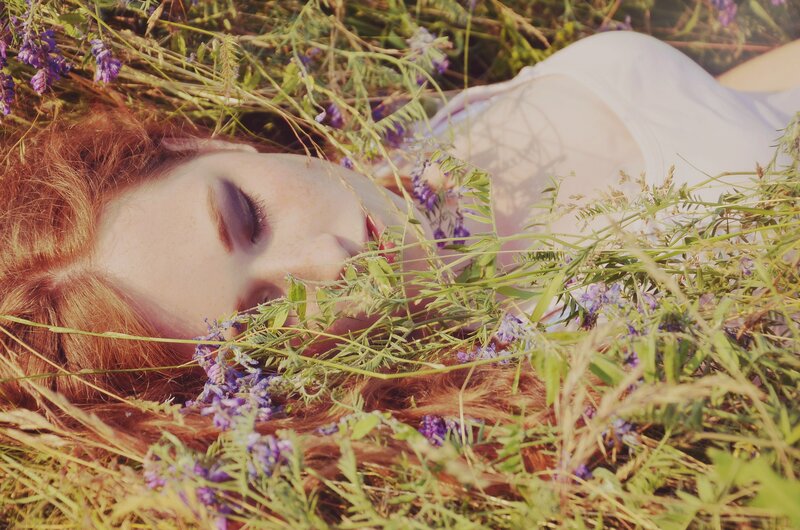 Red-haired Woman in Field — Green