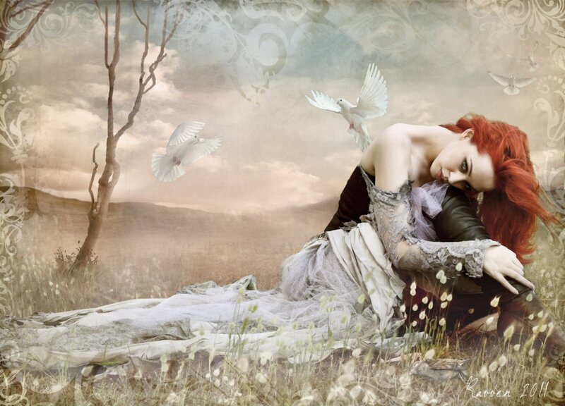 Red-haired Woman in Field — Red, Serene
