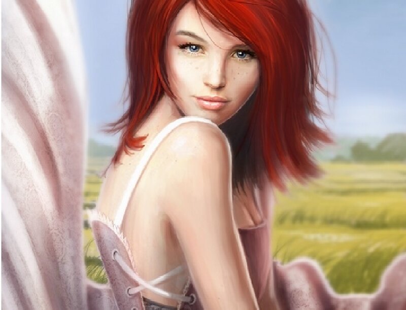 Red-haired Woman in Field — Red