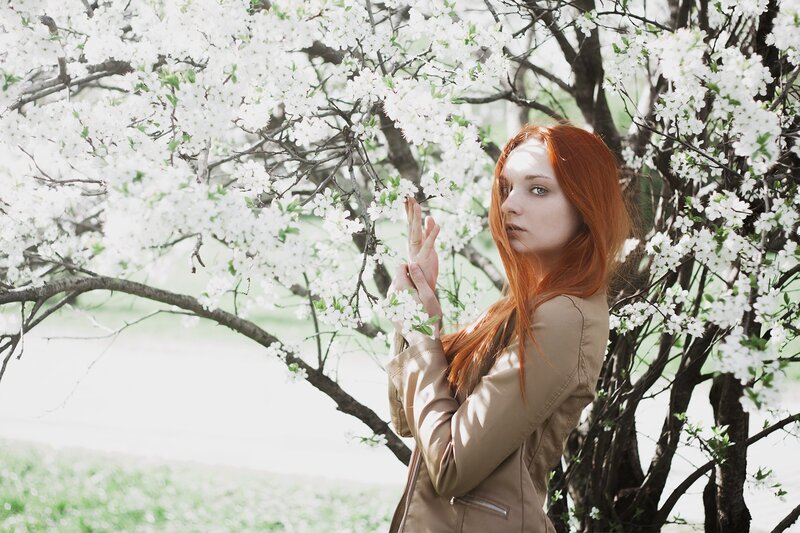 Red-haired Woman in Flowers — White