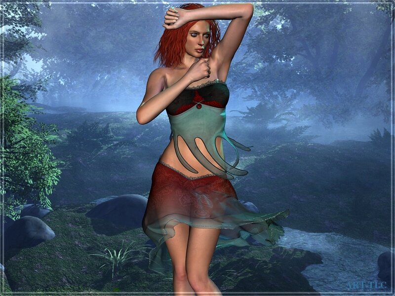 Red-haired woman in forest