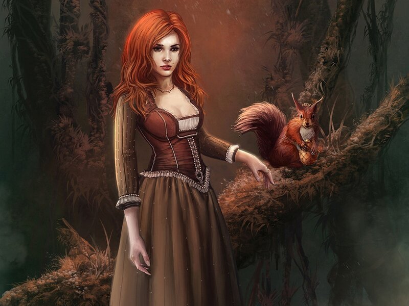 Red-haired Woman in Forest — Brown