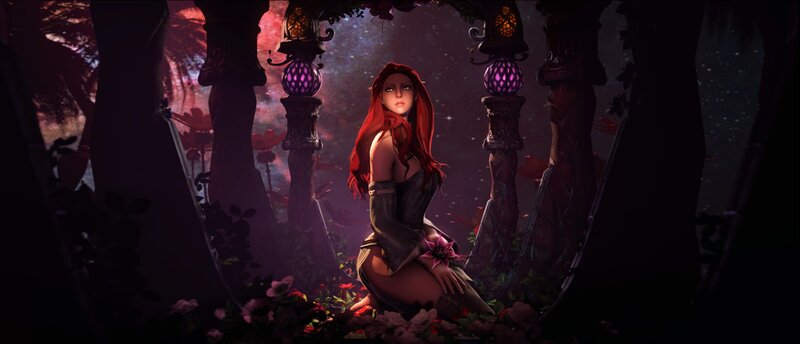 Red-haired Woman in Forest — Purple