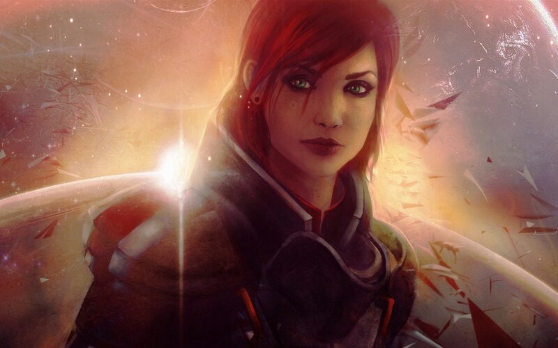 red-haired woman in futuristic armor