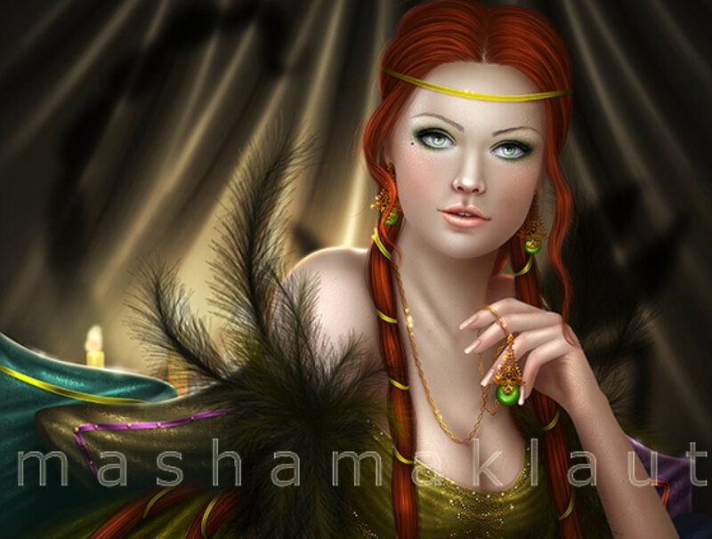 Red-haired Woman in Gold Dress — Dramatic