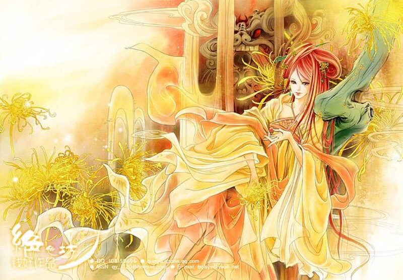 Red-haired woman in golden robes