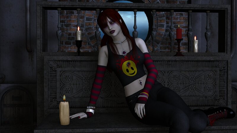 Red-haired Woman in Goth Attire
