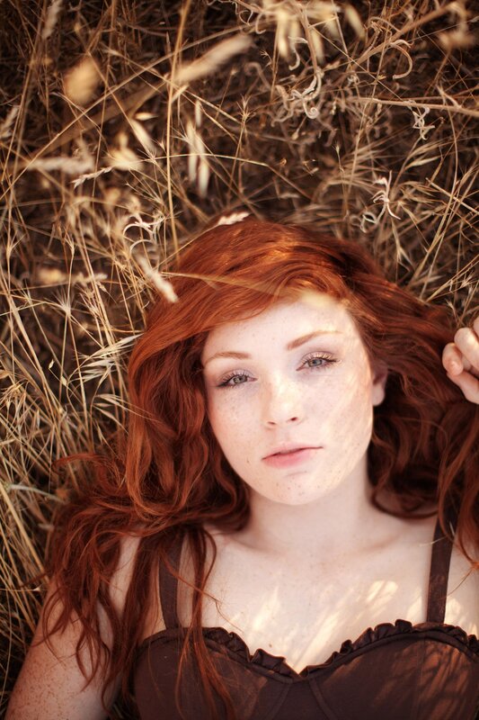 Red-haired Woman in Grass — Red, Serene, Afternoon, Photograph