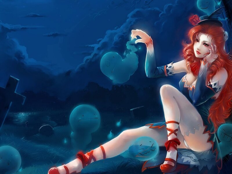 Red-haired Woman in Graveyard — Blue, Mysterious