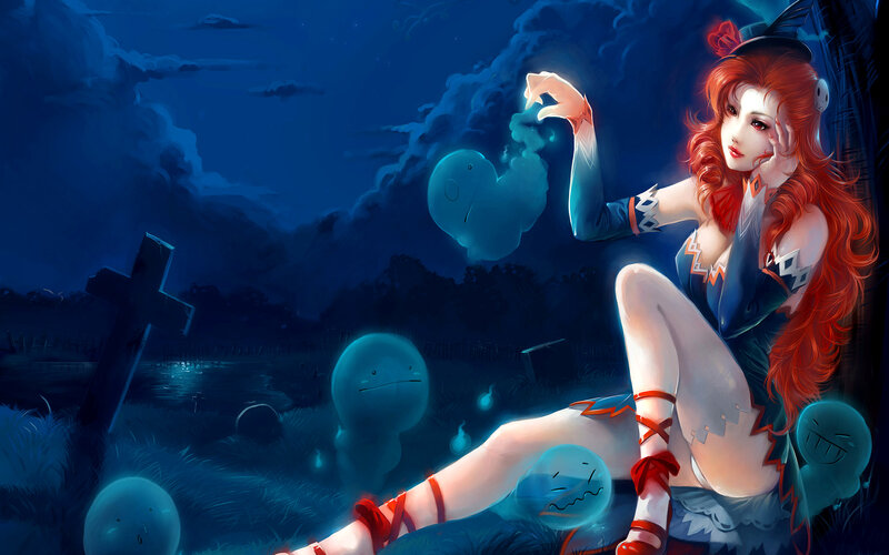Red-haired Woman in Graveyard — Blue