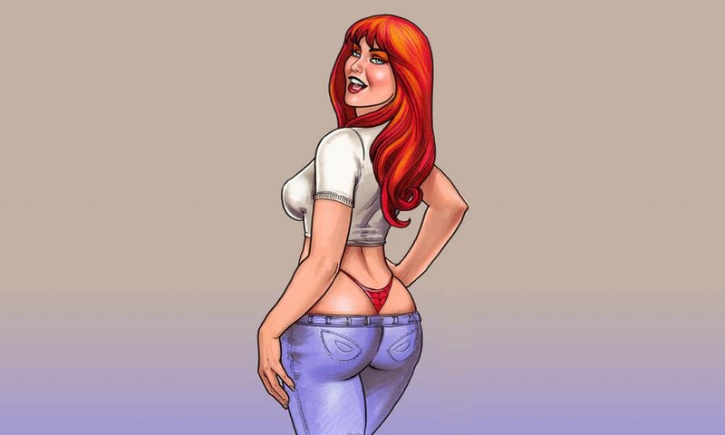 red-haired woman in jeans