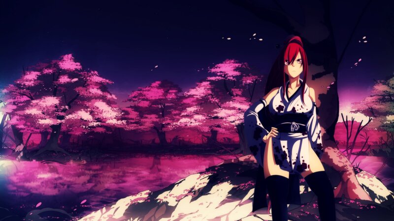 Red-haired Woman in Kimono — Purple, Dramatic