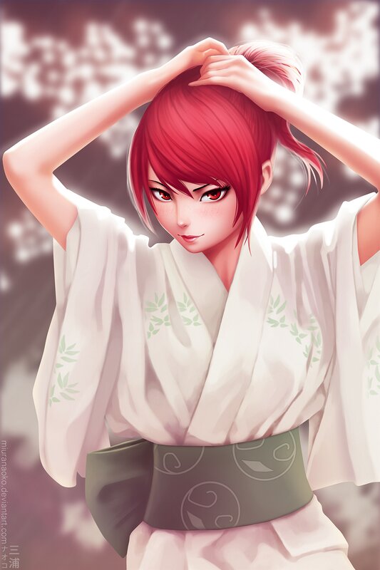 Red-haired Woman in Kimono — White