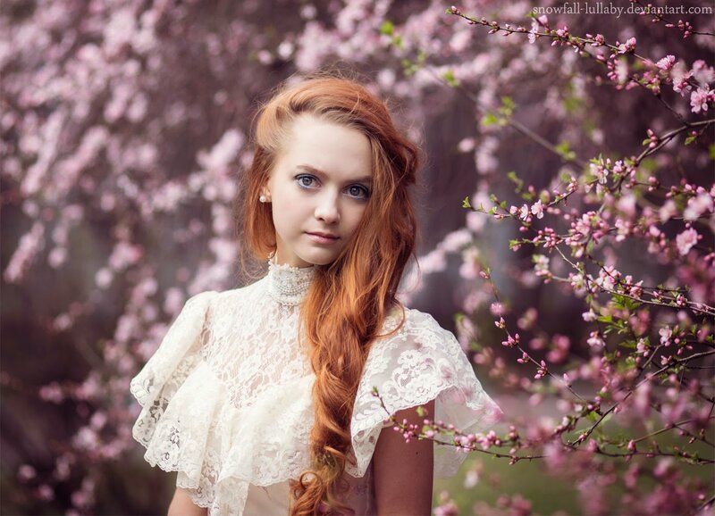 Red-haired Woman in Lace — White