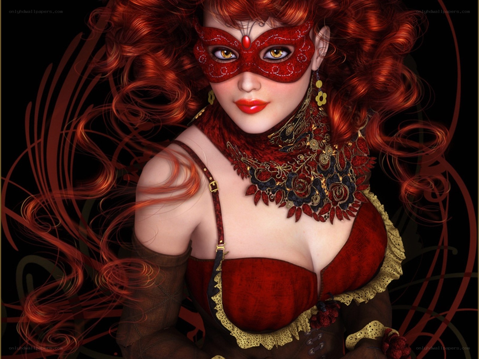 Red-haired woman in mask