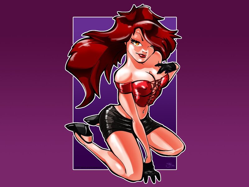 red-haired woman in red corset