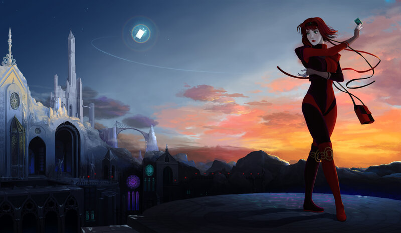 Red-haired Woman in Red Suit