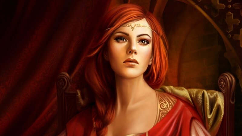 Red-haired woman in regal attire