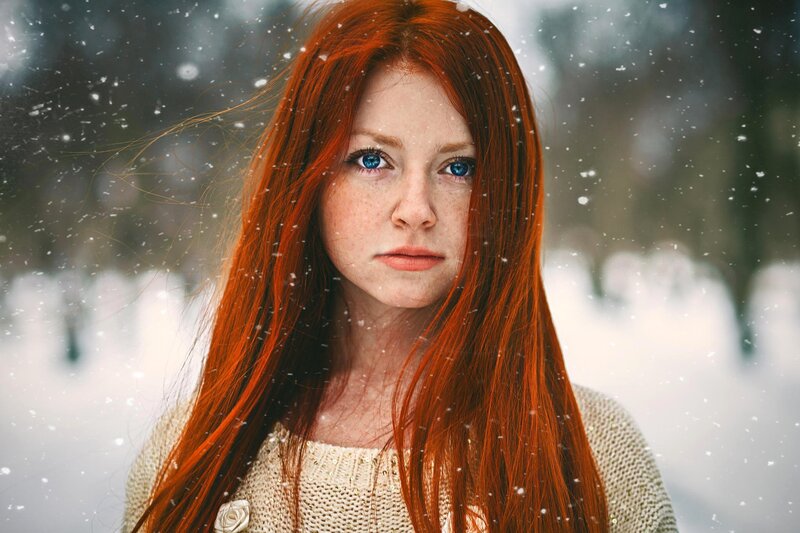 Red-haired Woman in Snow — Red, Cold