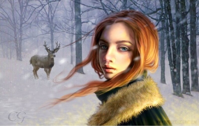 Red-haired Woman in Snow — Red