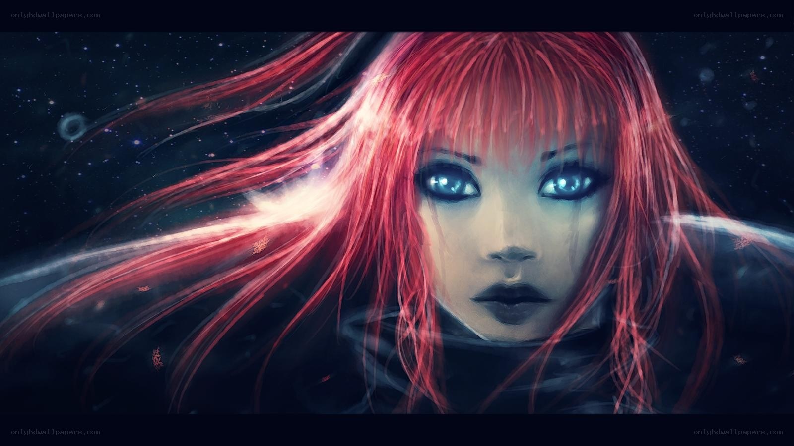 red-haired woman in space
