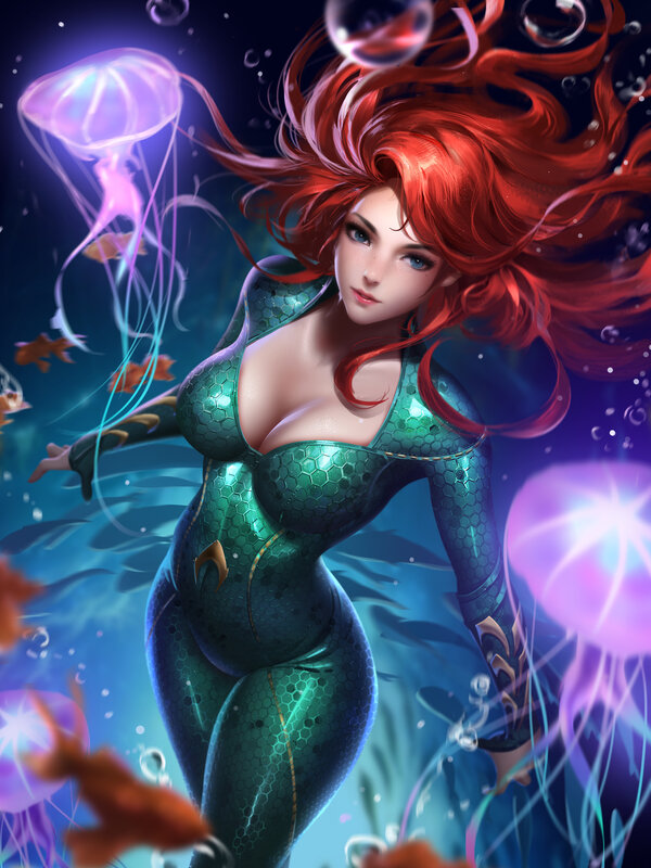 Red-haired Woman in Suit — Blue, Dramatic