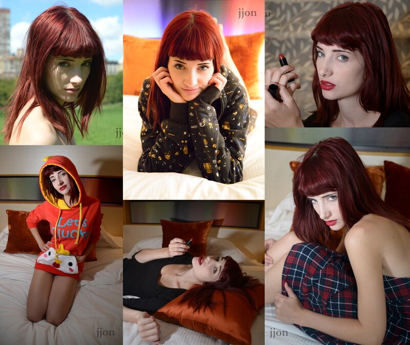 Red-haired woman in various poses