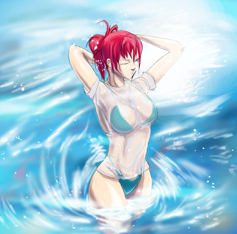 Red-haired woman in water
