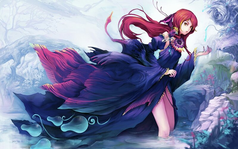 Red-haired Woman in Water — Purple, Dramatic