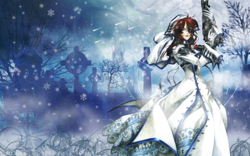 Red-haired Woman in White Dress — Dramatic, Winter