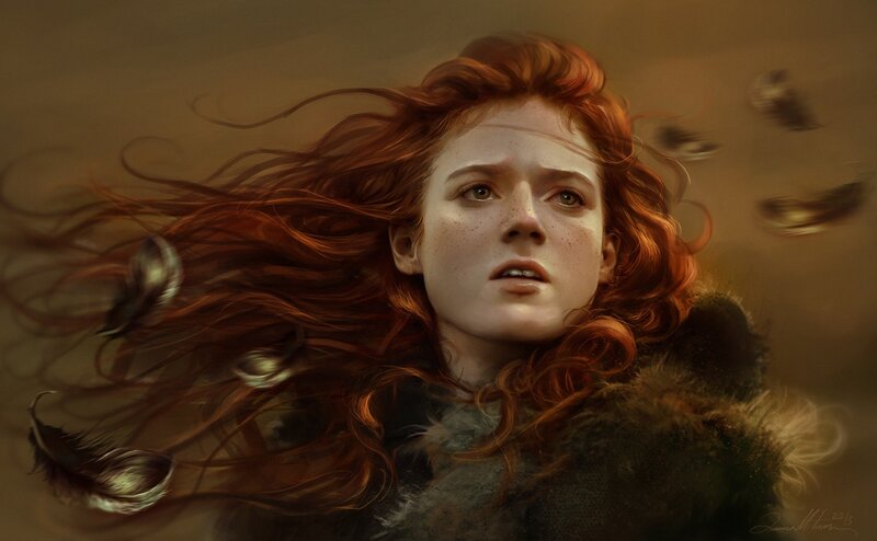 Red-haired Woman in Wind — Brown