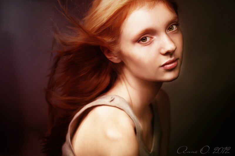 Red-haired Woman in Wind — Red