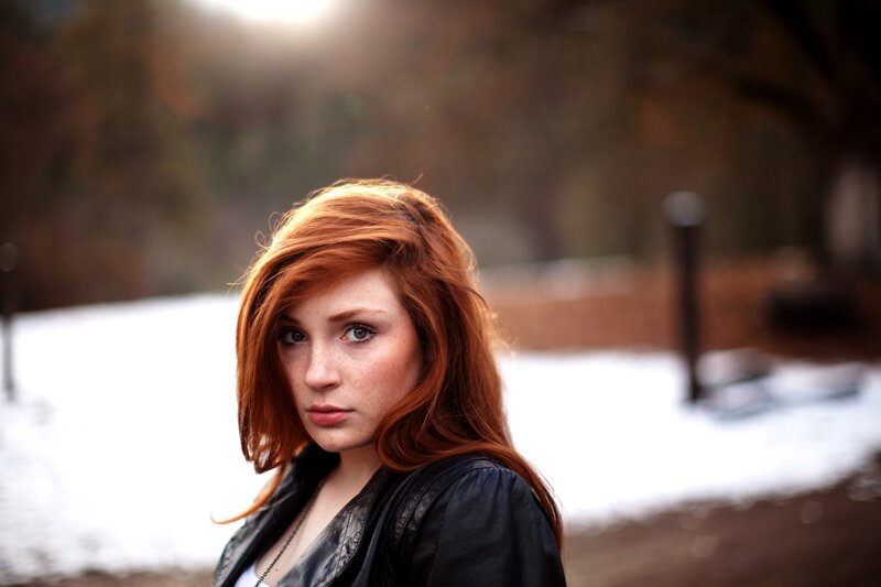 Red-haired woman in winter