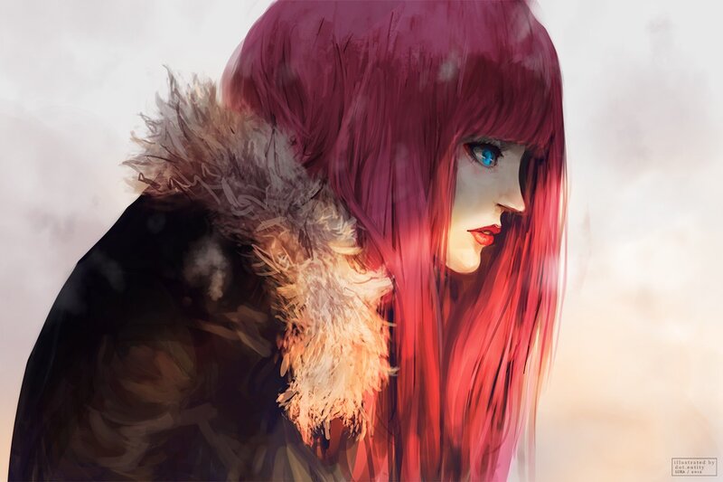 red-haired woman in winter coat