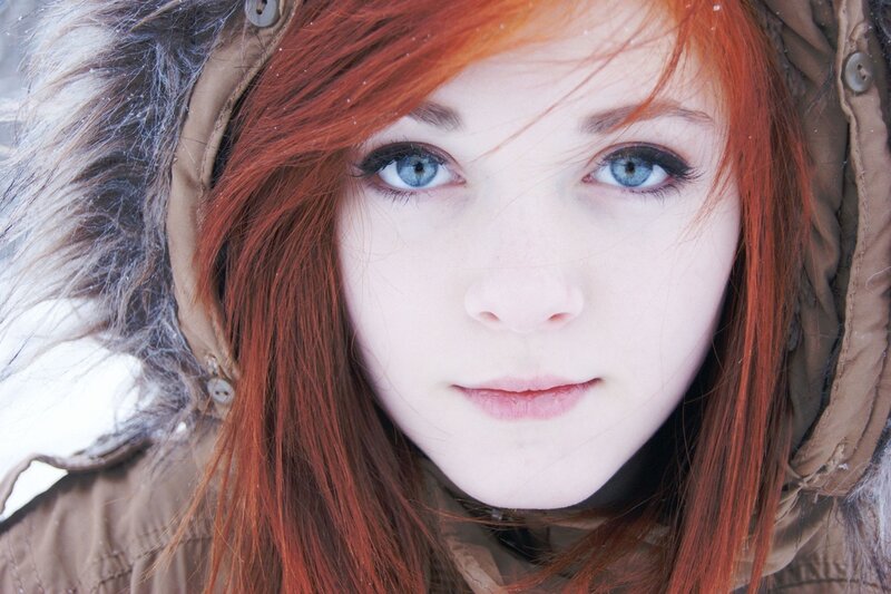 red-haired woman in winter coat
