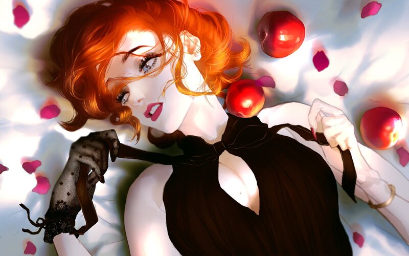 Red-haired Woman Lying Down — Red, Dramatic, Digital Art