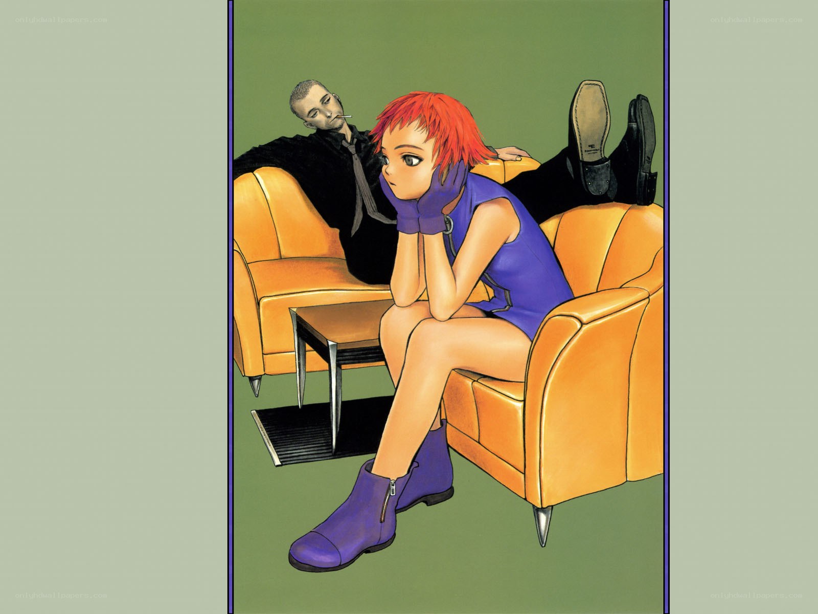 Red-haired woman on a couch
