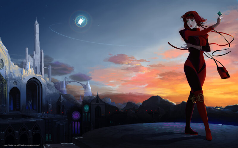 Red-haired woman on a platform