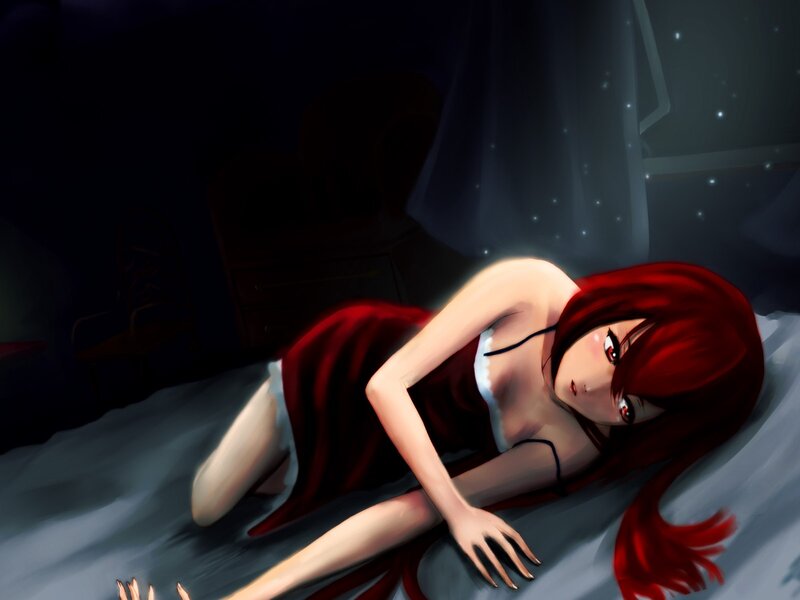 Red-haired Woman on Bed — Red, Dramatic