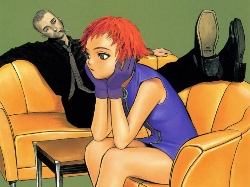 Red-haired woman on couch