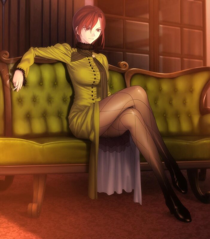 Red-haired Woman on Couch — Green, Dramatic