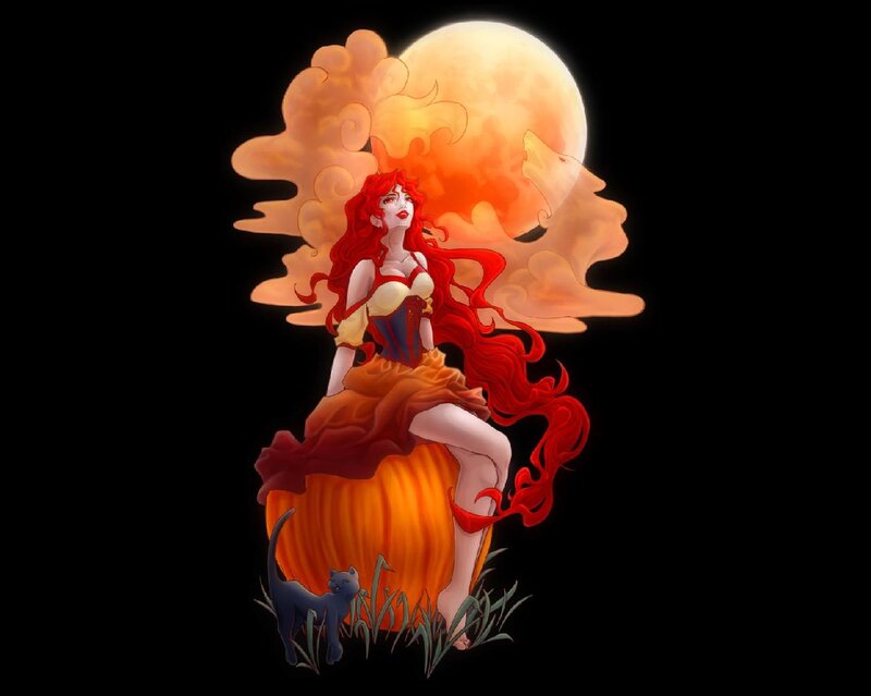 Red-haired Woman on Pumpkin
