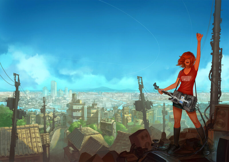 Red-haired Woman on Rooftop — Blue
