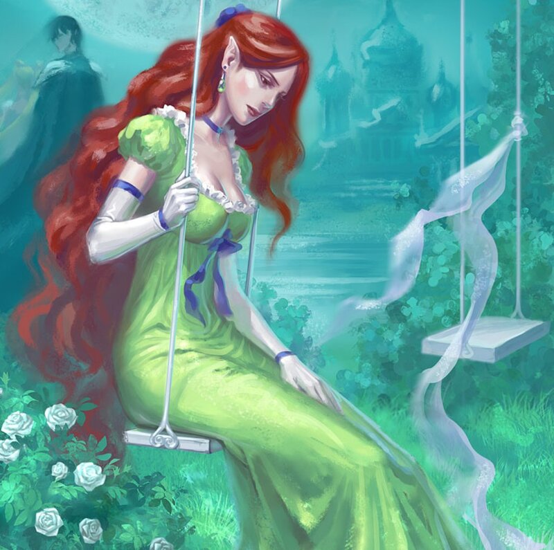 Red-haired Woman on Swing — Green