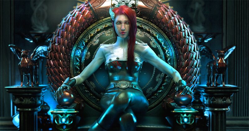 Red-haired Woman on Throne — Blue, Dramatic