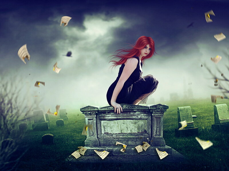 Red-haired Woman on Tombstone