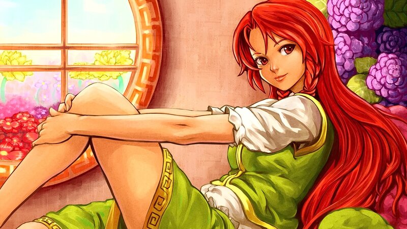 Red-haired Woman Sitting — Red, Calm, Afternoon, Manga